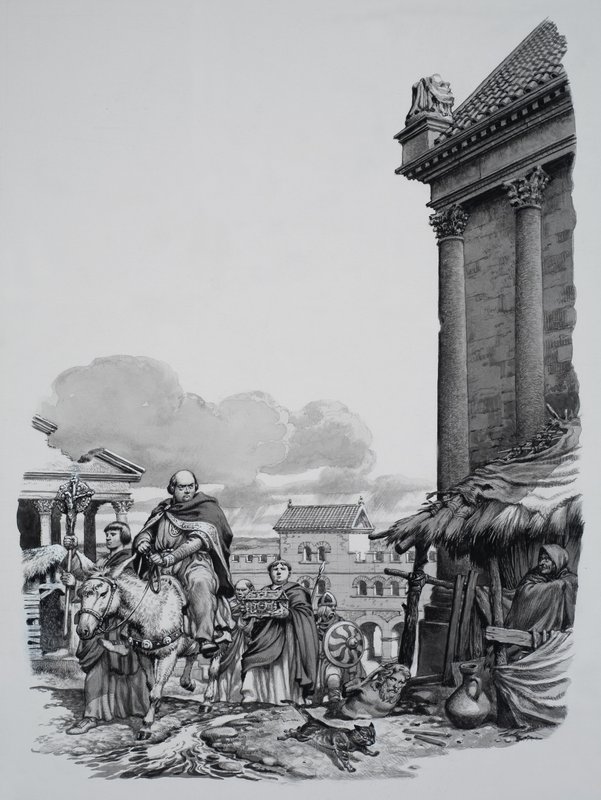 Bishop Mellitus Arriving in London by Pat (1907-95) Nicolle