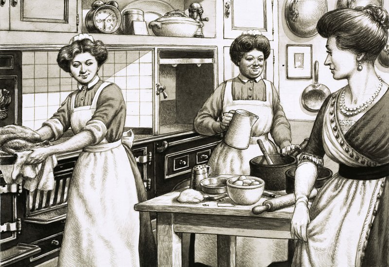 Cooking in Edwardian Times Was Done on Coal-Fired Ranges by Pat (1907-95) Nicolle