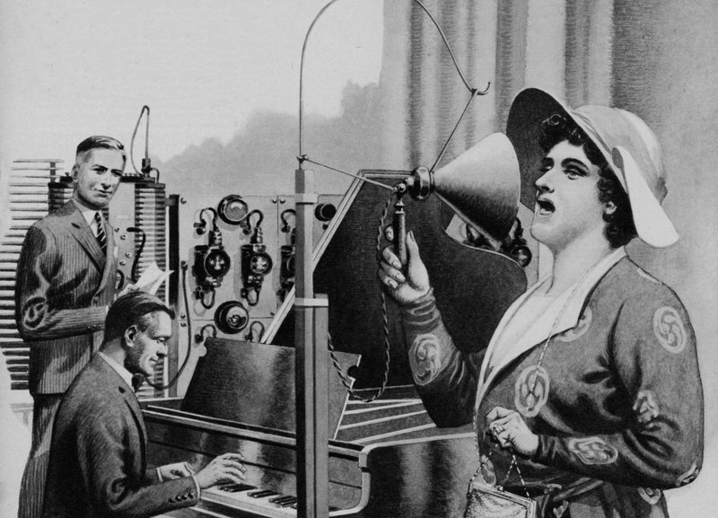 Nellie Melba performing for radio by Pat (1907 95) Nicolle