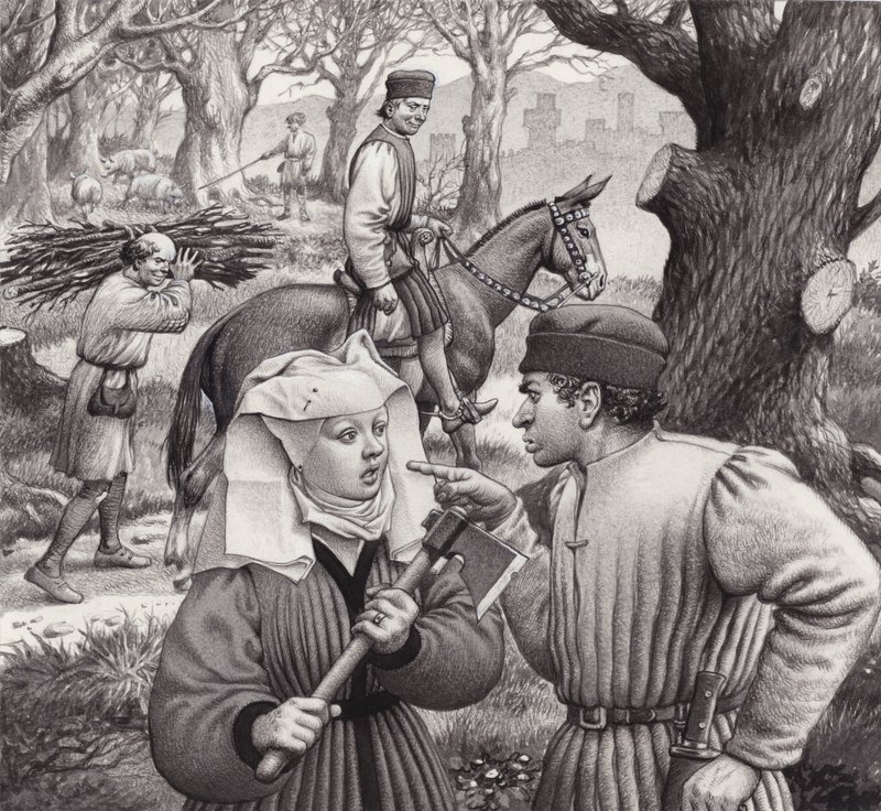 A woman finds herself in trouble when she chops down the branch of a tree by Pat (1907 95) Nicolle