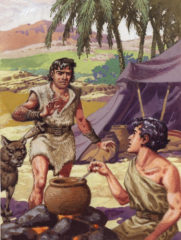 Esau asking his brother Jacob for food by Pat (1907 95) Nicolle