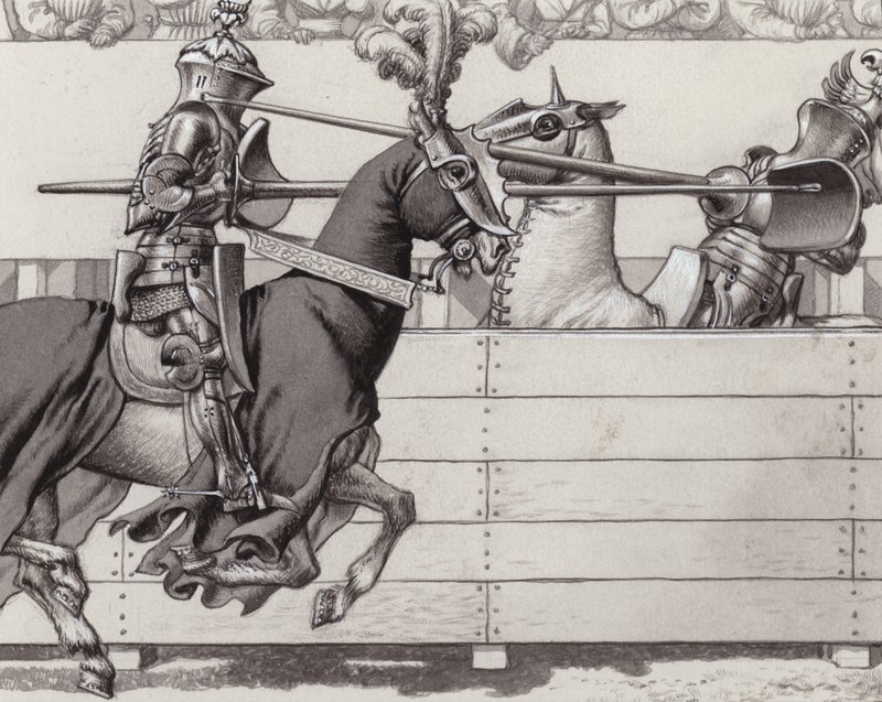 Jousting knights by Pat (1907 95) Nicolle