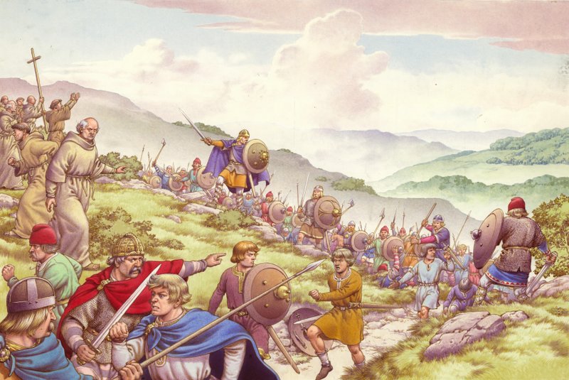 King Aethelfrith sends soldier to slaughter twelve hundred monks by Pat (1907 95) Nicolle