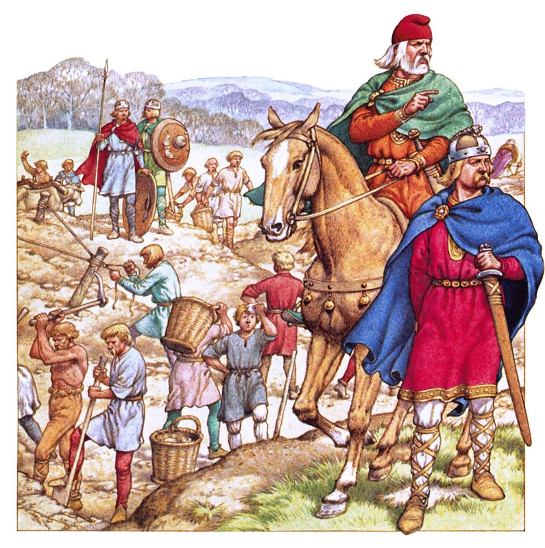 King Offa, watching his dyke being built by Pat (1907 95) Nicolle
