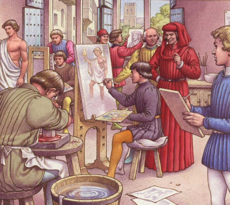 Lorenzo de Medici visits the school for artists by Pat (1907 95) Nicolle