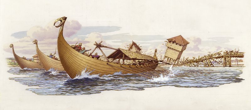 Olaf of Norway Pulls Down the Supports of London Bridge by Pat (1907 95) Nicolle