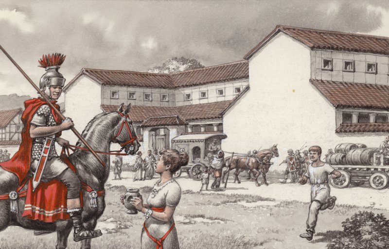 Post house in Roman Britain by Pat (1907 95) Nicolle