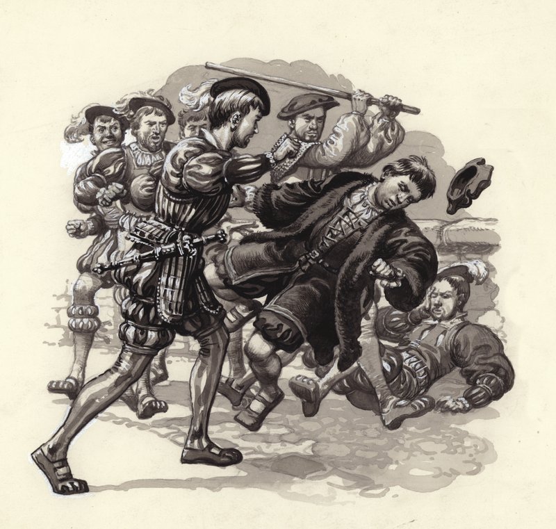 William Herbert attacks an innocent passer-by in Bristol by Pat (1907 95) Nicolle