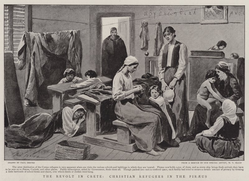 The Revolt in Crete, Christian Refugees in the Piraeus by Paul Destez
