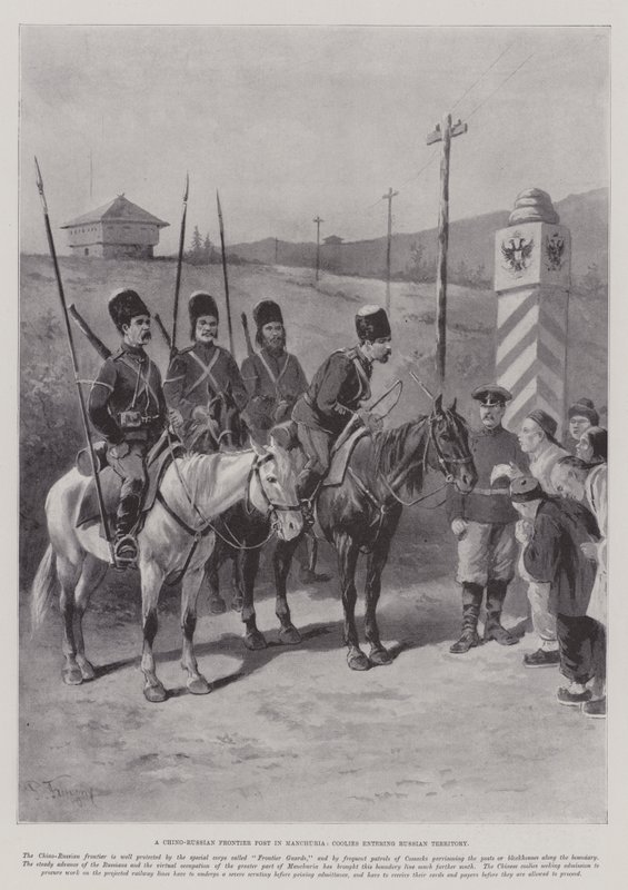 A Chino-Russian Frontier Post in Manchuria, Coolies Entering Russian Territory by Paul Frenzeny
