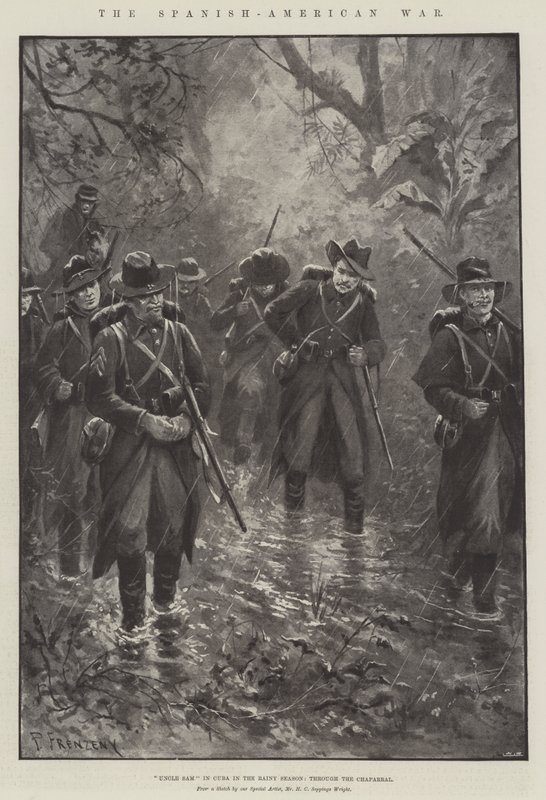 The Spanish-American War, Uncle Sam in Cuba in the Rainy Season, through the Chaparral by Paul Frenzeny