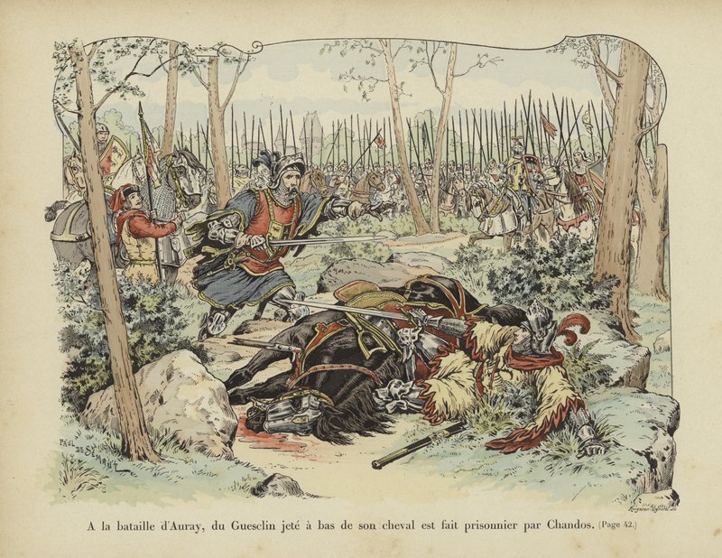Bertrand du Guesclin thrown by his horse and captured by Sir John Chandos, Battle of Auray, 1364 by Paul de Semant