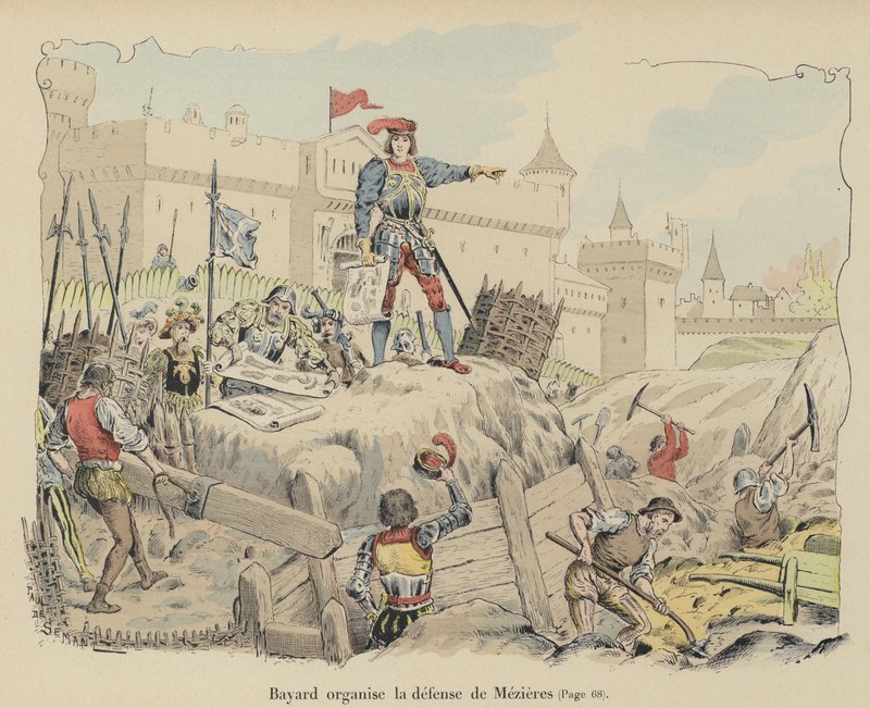 The Chevalier de Bayard organising the French defences at the Siege of Mezieres, France by Paul de Semant