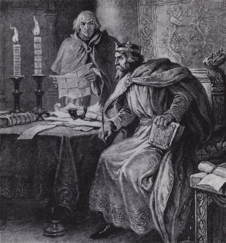 Alfred the Great, King of Wessex, and His Candle Clocks (litho) by Paul (after) Hardy