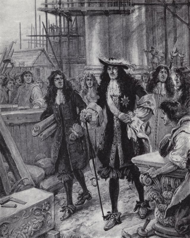 King Charles II overseeing the rebuilding of St Pauls Cathedral after the Great Fire of London by Paul (after) Hardy