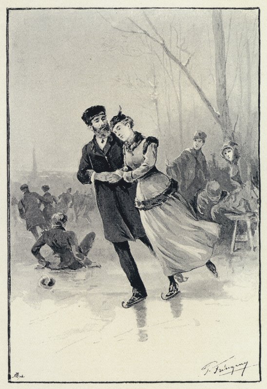 Illustration for Anna Karenina: Levin and Kitty on the ice by Paul Frenzeny