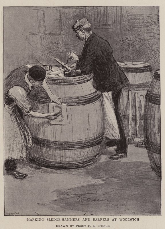 Marking Sledge-Hammers and Barrels at Woolwich by Percy F.S. Spence