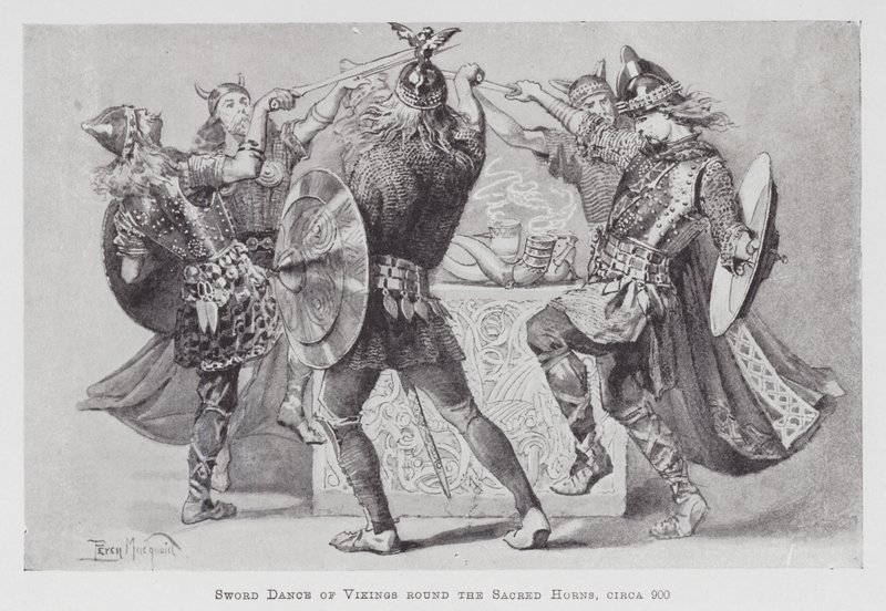 Dancing: Sword Dance of Vikings Round the Sacred Horns, circa 900 by Percy Macquoid