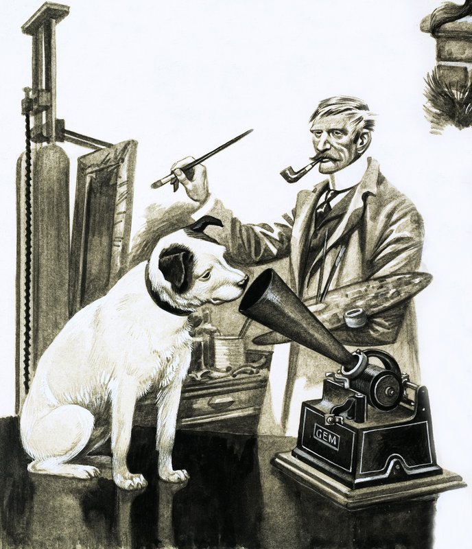 Artist Painting the Dog Listening at a Gramophone by Peter Jackson
