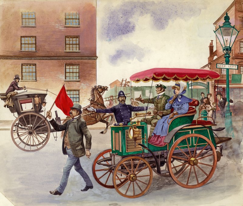 Early Car with Man with a Flag by Peter Jackson