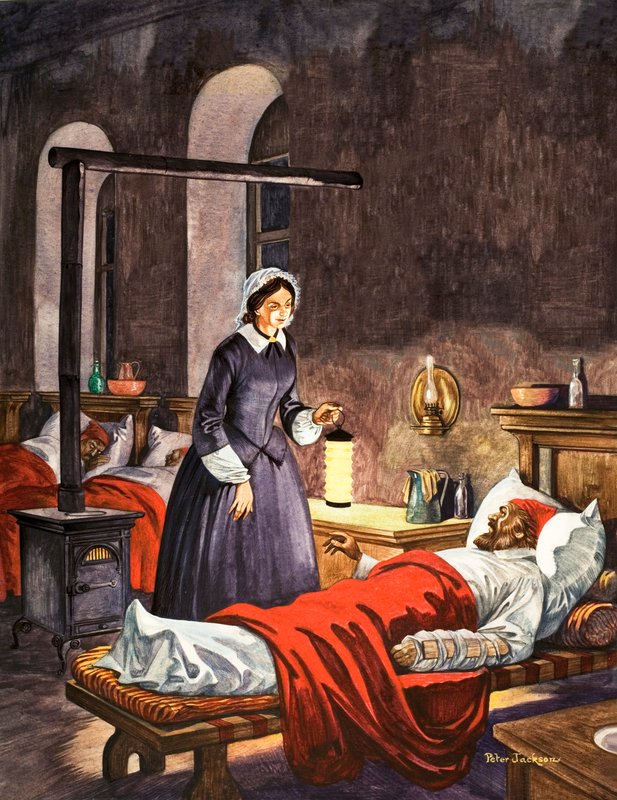 Florence Nightingale. The Lady with the Lamp, visiting the sick soldiers in hospital by Peter Jackson