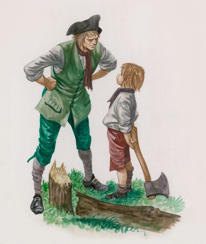 George Washington, having cut down the cherry tree, with his father by Peter Jackson