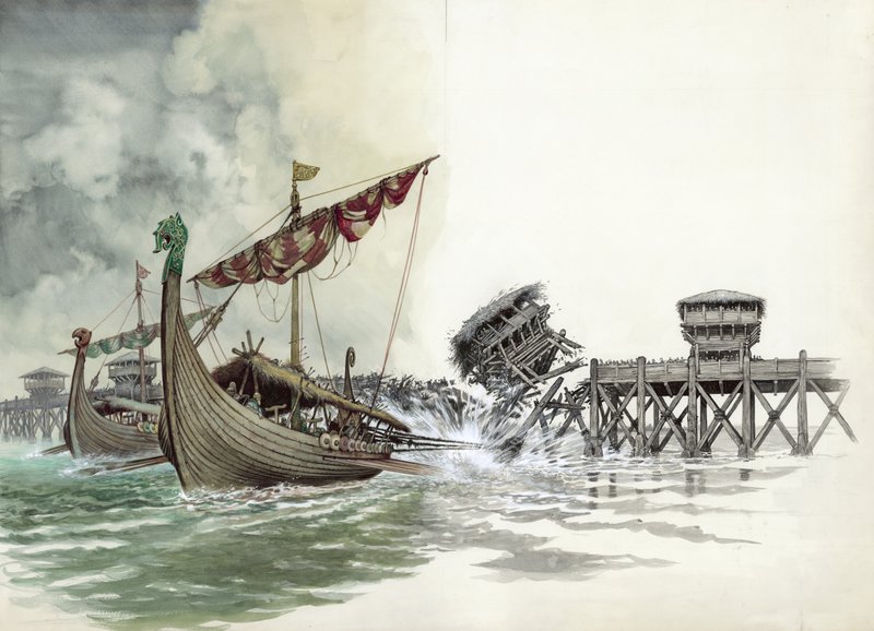 London Bridge Being Pulled Down in the Viking Attack Led by Olaf The Norseman in 1014 by Peter Jackson