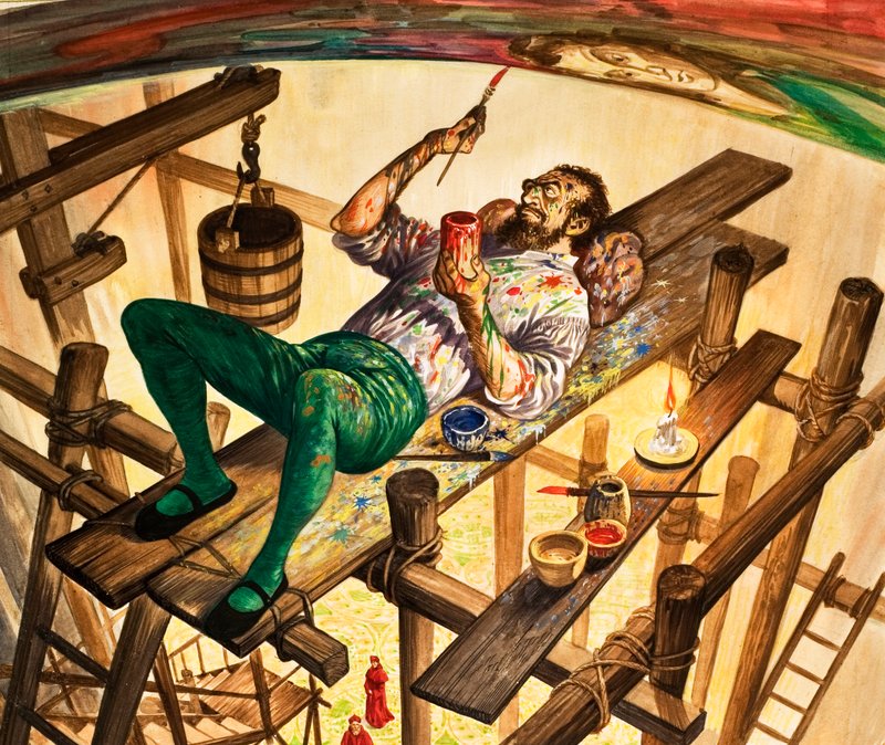 Michelangelo Painting the Ceiling of the Sistine Chapel by Peter Jackson