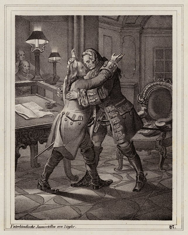 Eugene of Savoy embracing the Duke of Marlborough, War of the Spanish Succession by Peter Johann Nepomuk Geiger