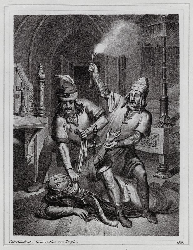 Murder of Ludmila of Bohemia, 921 (engraving) by Peter Johann Nepomuk Geiger