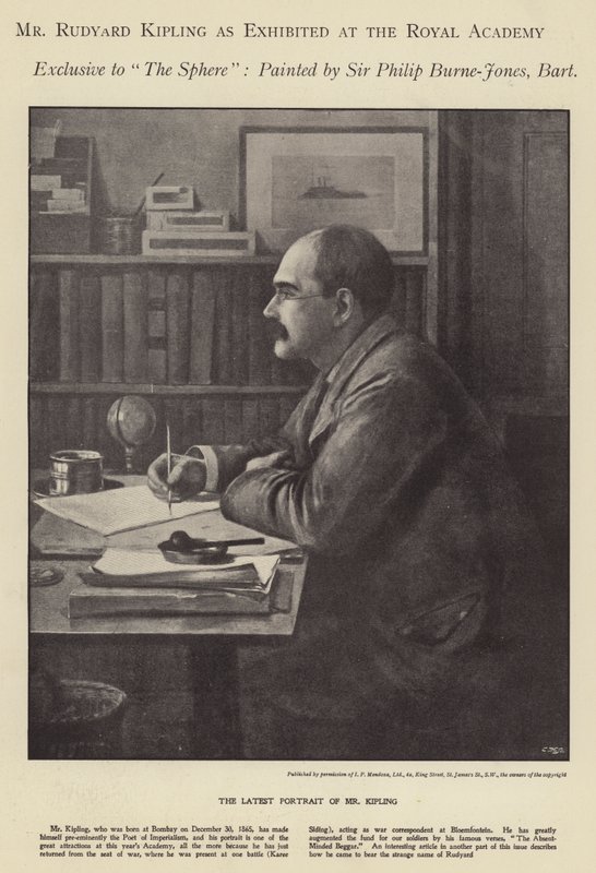 Portrait of Rudyard Kipling exhibited at the Royal Academy by Philip (after) Burne Jones