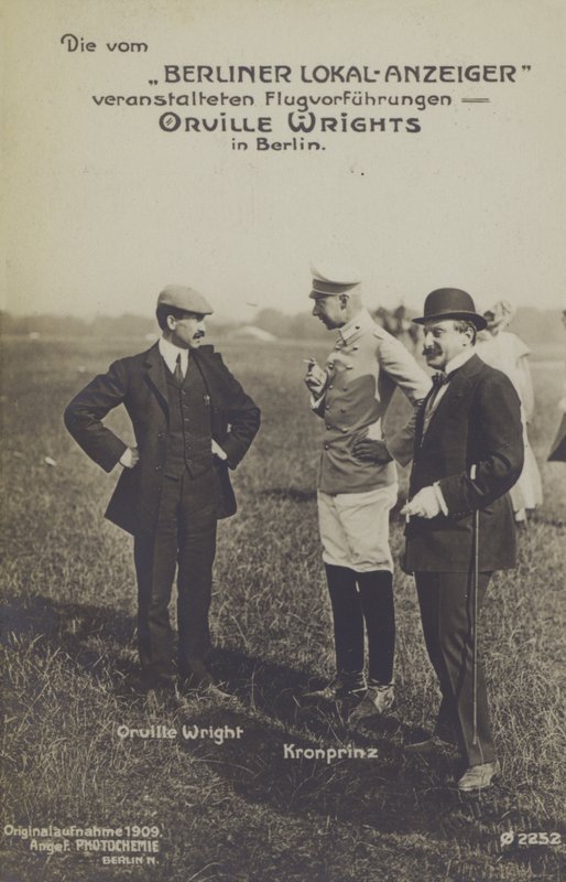 American aviator Orville Wright chatting to Crown Prince Wilhelm of Germany during a visit to Berlin by Photographer German