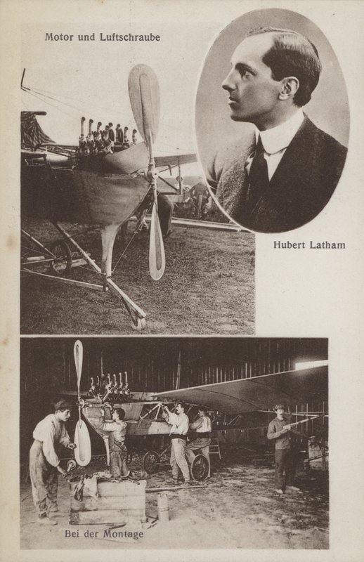 French aviator Hubert Latham and his aeroplane by Photographer German