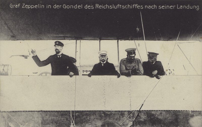 German airship constructor Graf Ferdinand von Zeppelin in the gondola of one of his airships after landing by Photographer German