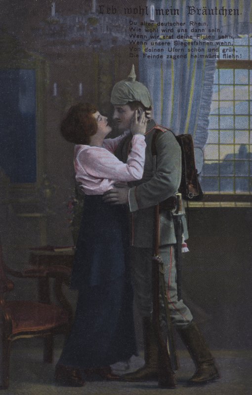 German soldier saying farewell to his wife before going off to war by Photographer German