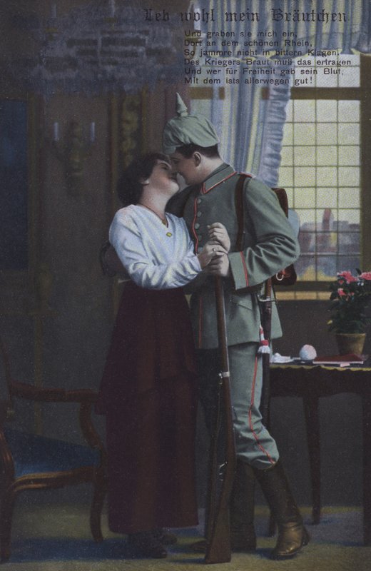 German soldier saying farewell to his wife before going off to war by Photographer German