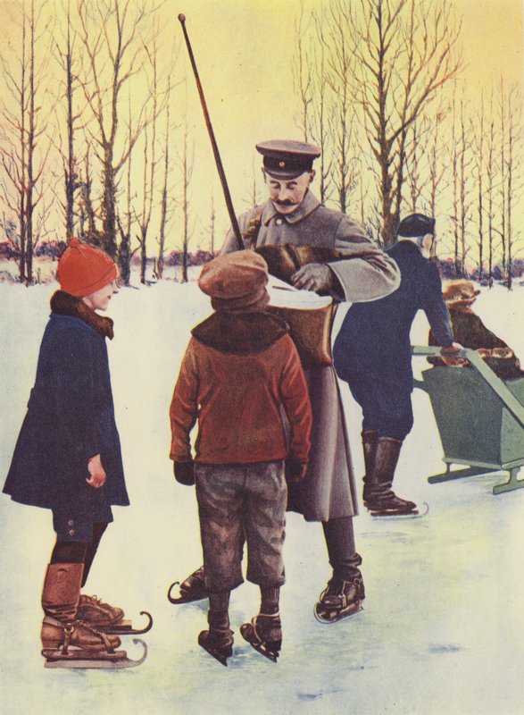 In Winter this German postman goes his round on skates by Photographer German