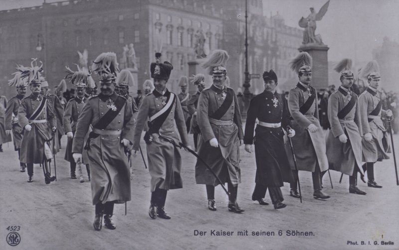 Kaiser Wilhelm II of Germany and His Six Sons in Military Uniform by Photographer German