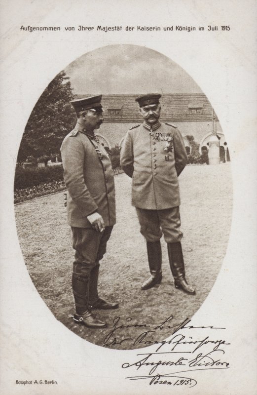 Kaiser Wilhelm II with Field Marshal Paul von Hindenburg, commander of the German army, Posen, World War I by Photographer German