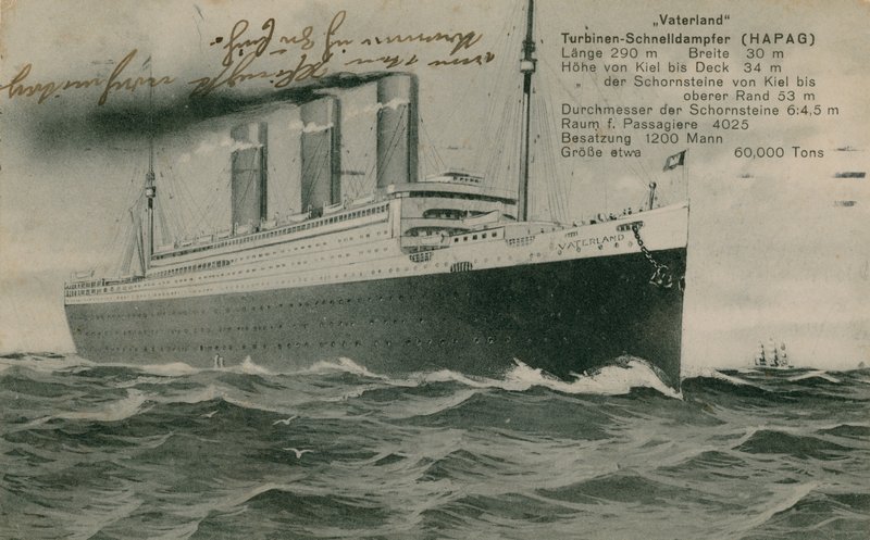 The German Liner, Vaterland. Postcard Sent in 1913 by Photographer German