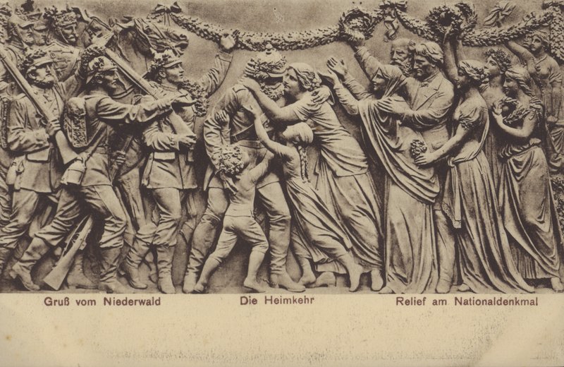 The homecoming, relief on the Nationaldenkmal, monument commemorating the unification of Germany, Rudesheim am Rhein, Hesse by Photographer German