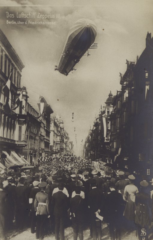 Zeppelin LZ III flying above Friedrichstrasse, Berlin by Photographer German