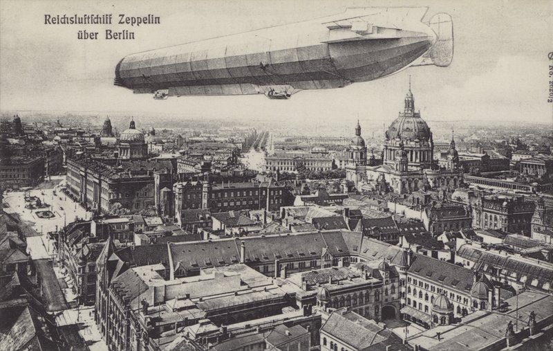 Zeppelin Airship Flying Over Berlin by Photographer German