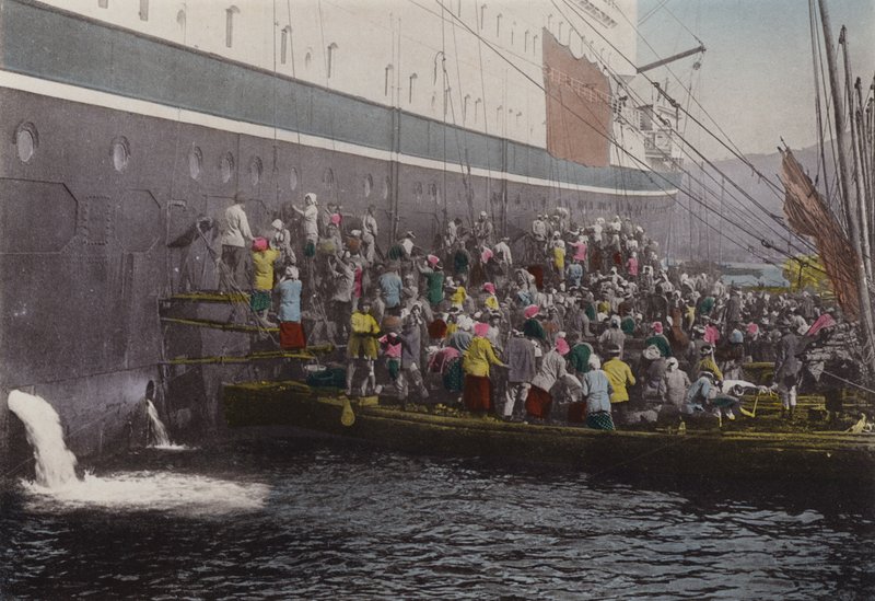 Japan, c.1912: Coaling on the Ship at Nagasaki Harbour by Photographer Japanese