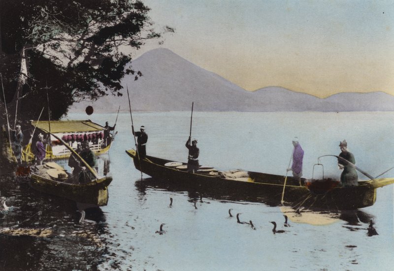 Japan, c.1912: Fishing with a cormorant, Nagaragawa by Photographer Japanese