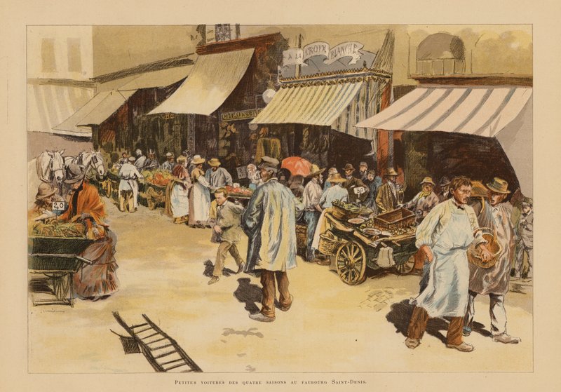 The Marchandes de Quatre Saisons on the Rue du Faubourg Saint-Denis, Paris by Pierre Georges Jeanniot