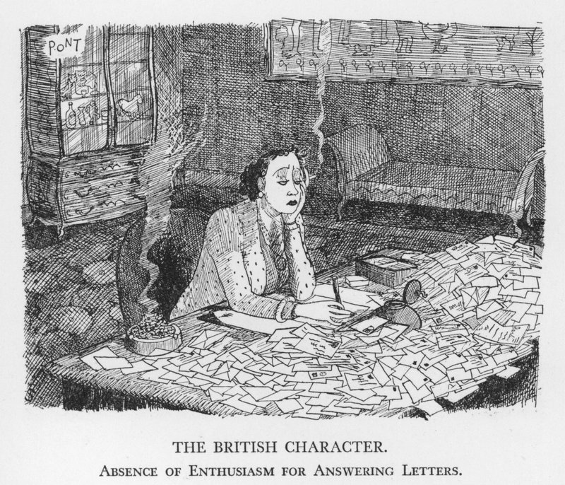 The British Character, Absence of Enthusiasm for Answering Letters (litho) by Pont