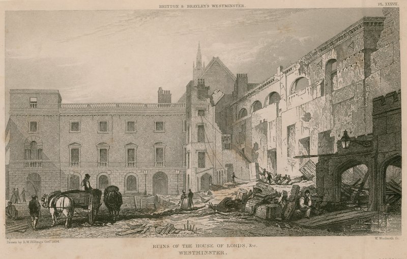 Ruins of the House of Lords, Westminster, London by R. W. Billings
