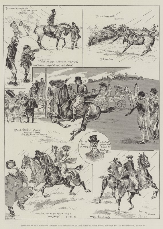 Sketches at the House of Commons and Brigade of Guards Point-to-Point Races, Bourton Estate, Buckingham, 26 March by Ralph Cleaver