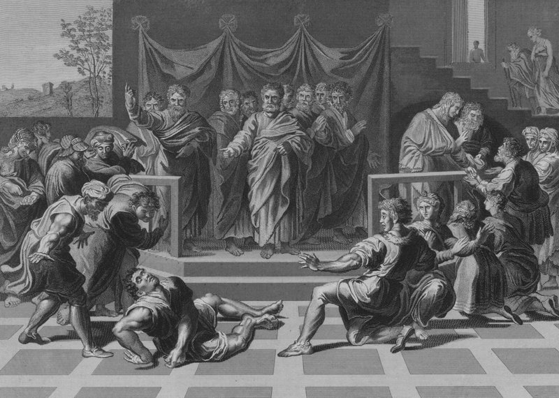 The Death of Ananias (engraving) by after Raphael